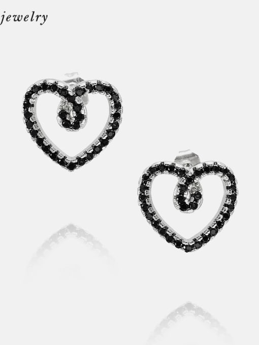 Platinum black pick Brass Cubic Zirconia Heart Minimalist Stud Earring