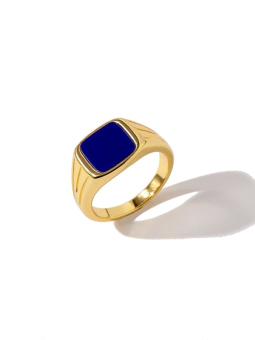 Golden Blue Brass Shell Geometric Minimalist Band Ring