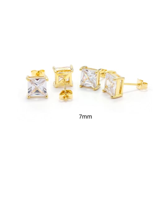 7*7 square white zirconium - Gold Brass Cubic Zirconia Square Minimalist Stud Earring