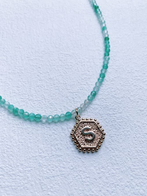 Scarlet White N-DIY-0022 Natural  Gemstone Crystal  Bead Chain Letter Pendant Handmade Beaded Necklace 0