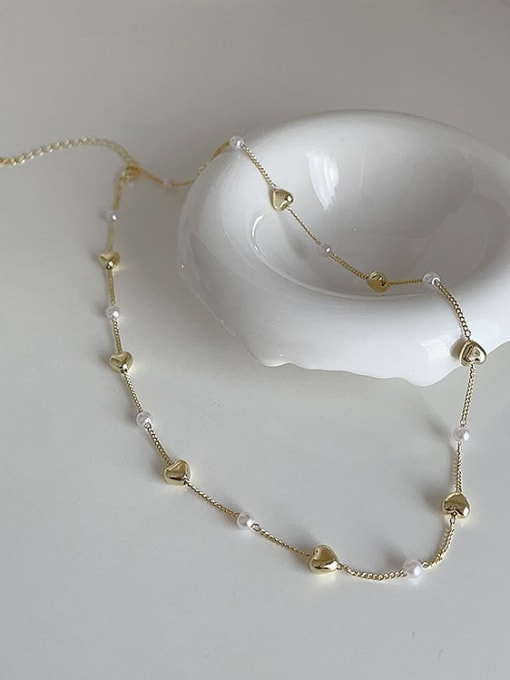 Gold necklace Alloy Imitation Pearl Geometric Trend Beaded Necklace