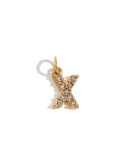 Gold X Stainless steel 18K Gold Plated Rhinestone Letter Charm