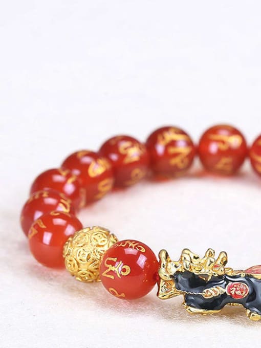 Six characters of red agate Agate Alloy Minimalist Handmade Beaded Bracelet