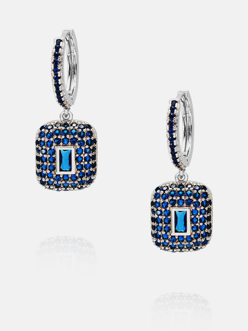 Platinum blue zirconium Brass Cubic Zirconia Locket Vintage Huggie Earring