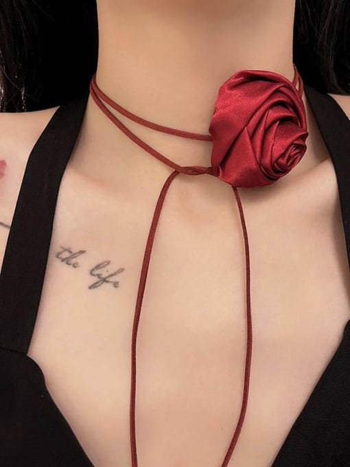 LM Silk Flower Choker Rose Necklace with 4 colors 3