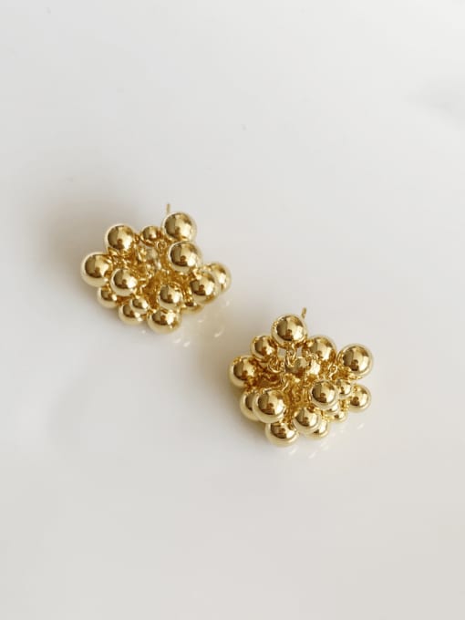 golden Brass Bead Flower Hip Hop Stud Earring
