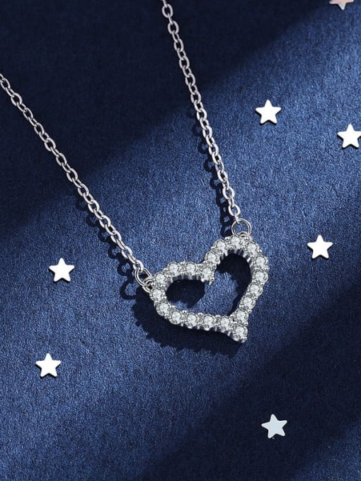 LM 925 Sterling Silver Heart High Carbon CZ stone Necklace 3