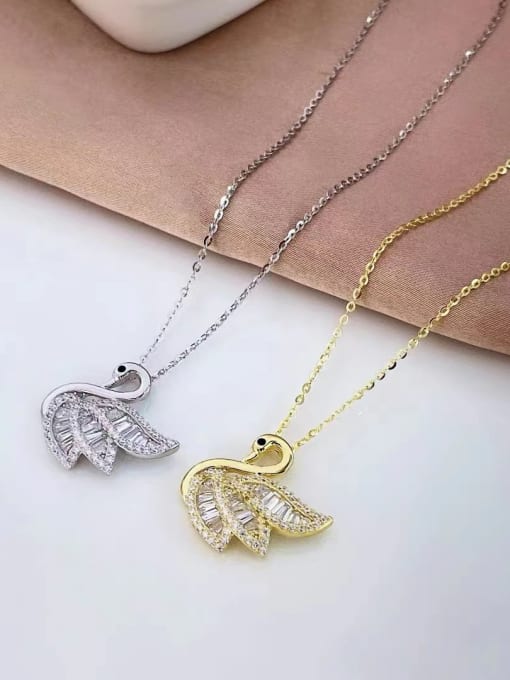 LM 925 Sterling Silver Cubic Zirconia Swan Necklace 0