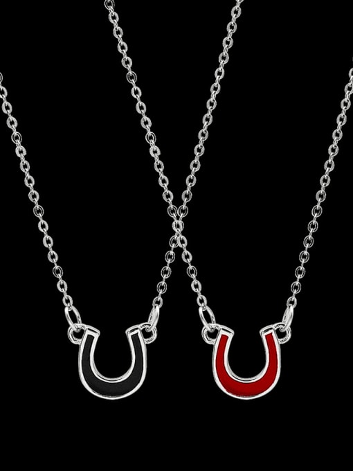 LM 925 Sterling Silver Initials U letter red or black Necklace 0