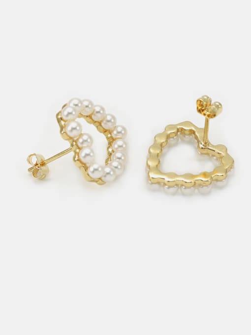 XYZ Brass Imitation Pearl Heart Minimalist Stud Earring 3
