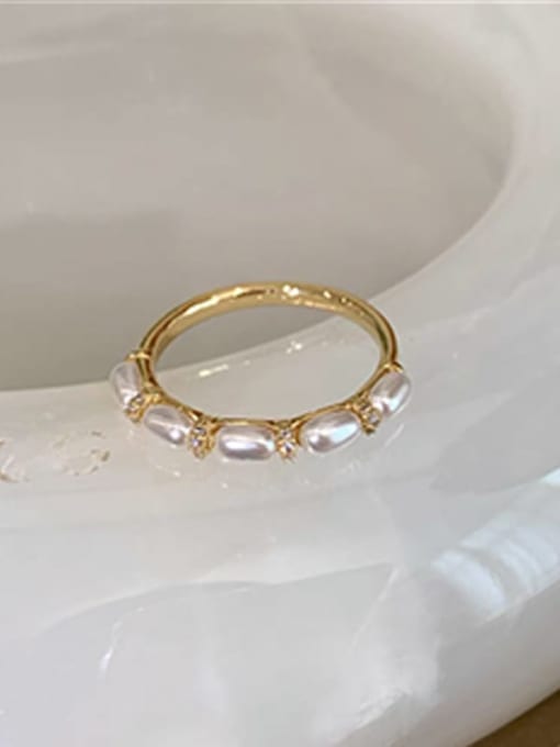 Long Pearl Ring Alloy Imitation Pearl Geometric Dainty Band Ring
