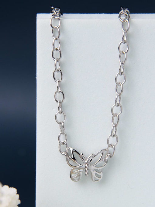 LM 925 Sterling Silver Butterfly Choker Necklace 0