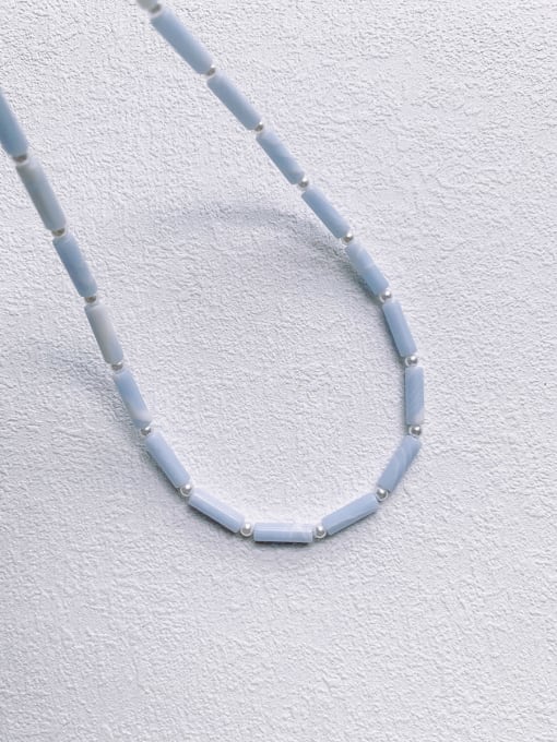 Light blue N-STPE-0004 Natural  Gemstone Crystal Beads Chain Handmade Beaded Necklace