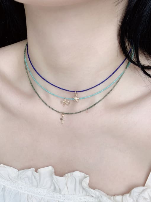 Scarlet White N-DIY-007 Natural Stone Chain  Star Pendant Minimalist handmade Beaded Necklace 1