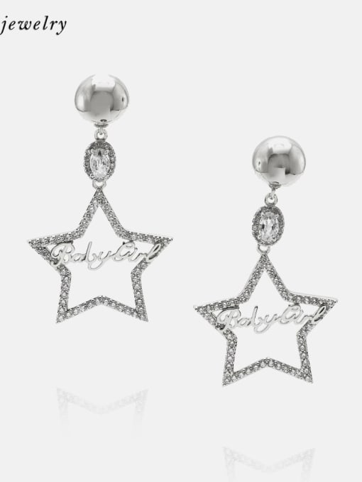 Platinum white zirconium Brass Cubic Zirconia Star Minimalist Drop Earring