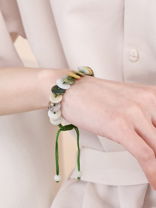 NA-Stone Braided Ring Emerald Round Minimalist Handmade Beaded Bracelet 1