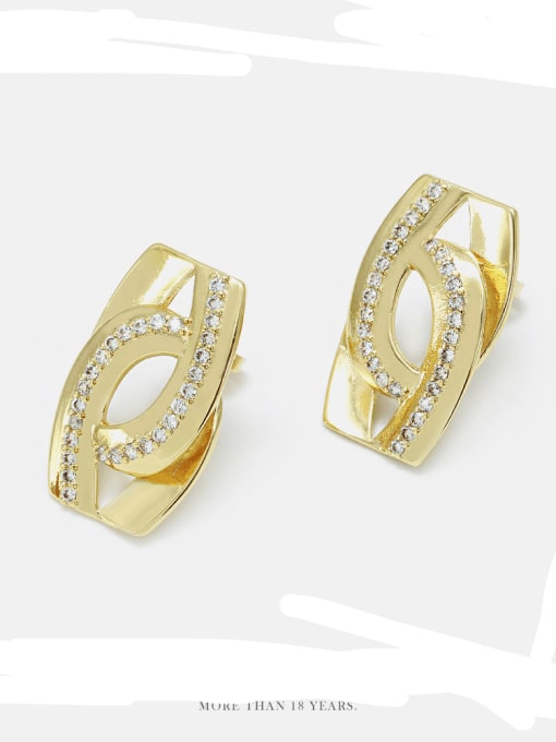 Gold white zirconium Brass Rhinestone Geometric Minimalist Stud Earring