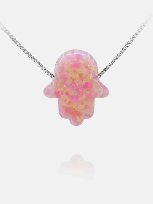 Platinum dark pink Brass Opal Irregular Minimalist Necklace