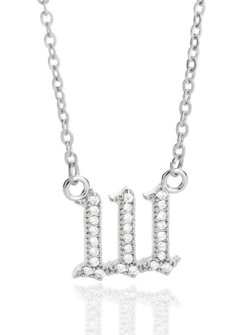 Silver Color ,111 Brass White Number Classic 111-999 Necklace