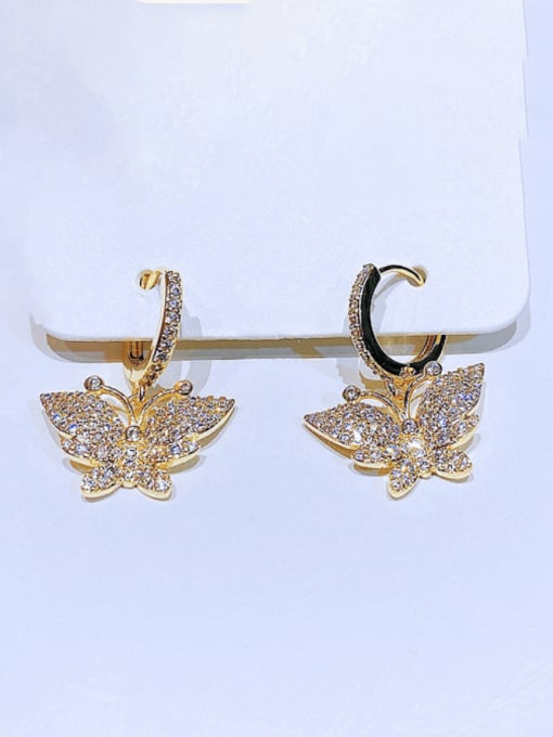 Ming Brass Cubic Zirconia Butterfly Cute Huggie Earring 0