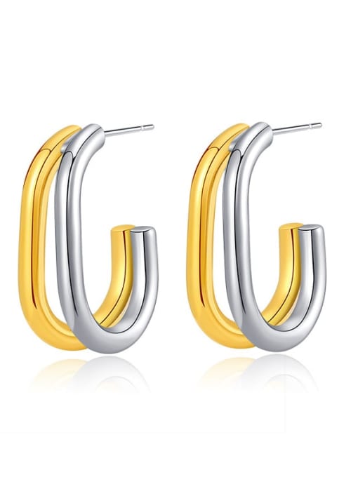 KE0702 Brass Gold and silver trend 2023 tricolor Earring