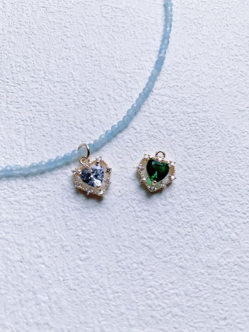 Scarlet White N-DIY-012 Aquamarine Chain Heart Pendant Minimalist Handmade Beaded Necklace 1