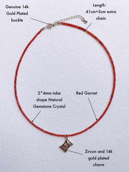 red garnet+geometry Brass Gemstone Crystal Chain Multi Color Heart Bohemia handmade Beaded Necklace