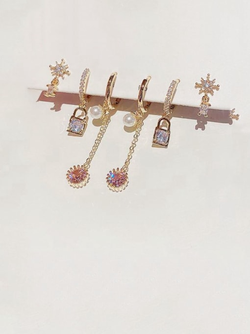 Ming Brass Cubic Zirconia Cute Simple Star Tassel Set Stud Earring 1