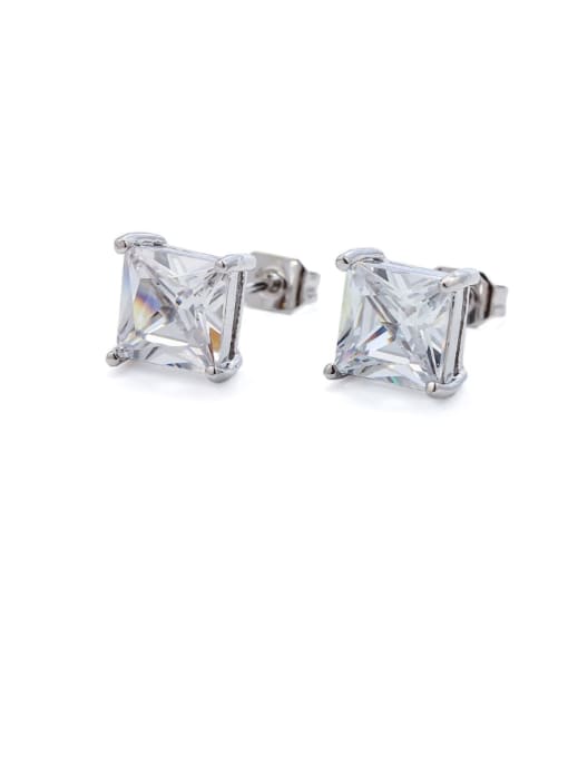 8*8 square white zirconium - Platinum Brass Cubic Zirconia Square Minimalist Stud Earring