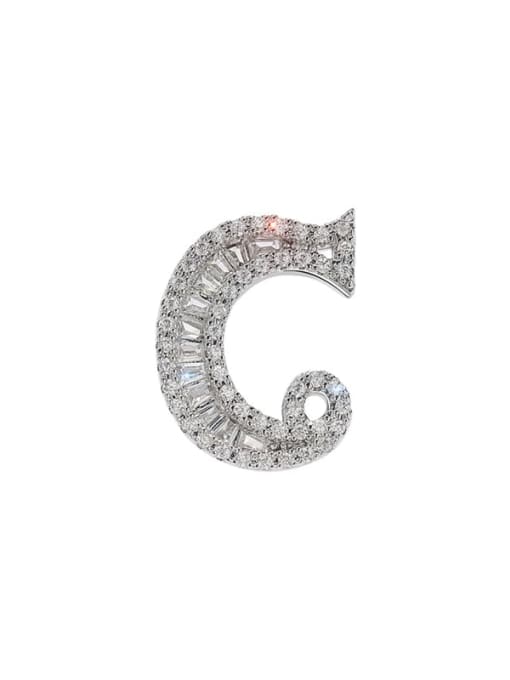 LM Brass Cubic Zirconia White C Letter Dainty Brooch 0