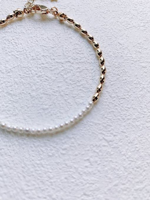 Scarlet White B-PE-002 Brass Natural Round Shell Beads Asymmetrical Chain  Handmade Beaded Bracelet 3