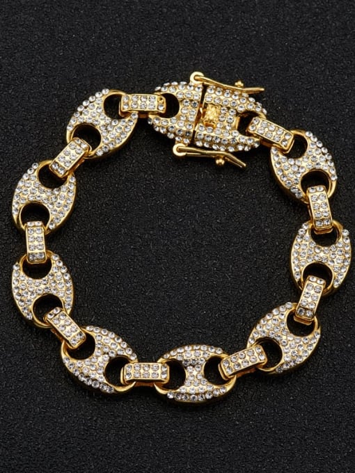 Gold 13mm* 8inch 20cm  Bracelet Zinc Alloy Rhinestone Irregular Hip Hop Necklace
