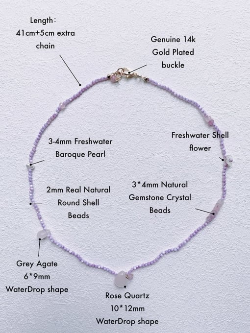 purple N-MIX-0003 Natural Round Shell Beads Chain Irregular Handmade  Beaded Necklace