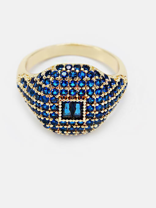 Gold Blue zirconium Brass Cubic Zirconia Geometric Luxury Band Ring