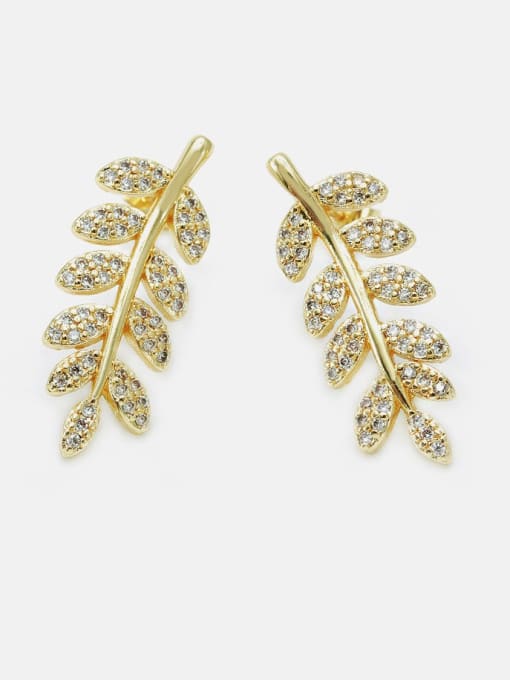 Gold white zirconium Brass Cubic Zirconia Leaf Dainty Drop Earring