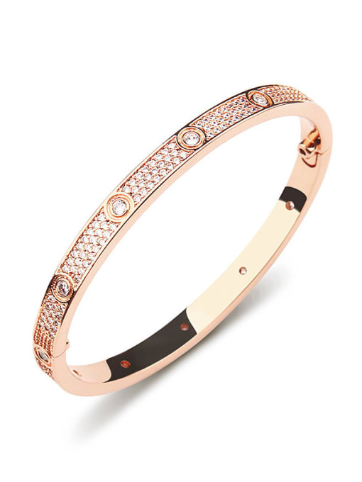 Bracelet,Rose Gold Color Titanium Steel Cubic Zirconia Band Bangle