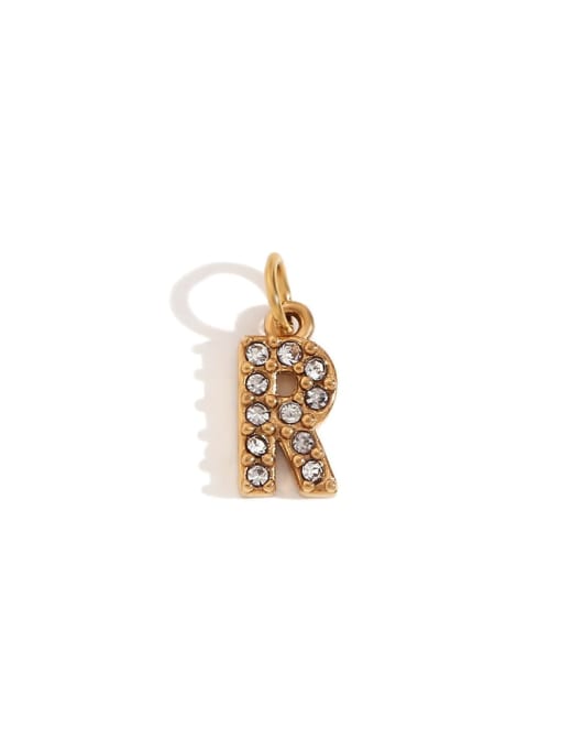 Gold  R Stainless steel 18K Gold Plated Rhinestone Letter Charm
