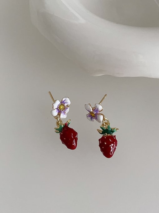 Wine red strawberry Alloy Enamel Rabbit Cute Stud Earring