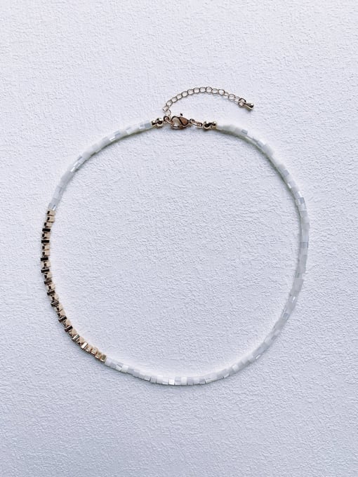 Scarlet White N-SHMT-0001 Freshwater Shell Beads  Asymmetrical Chain Handmade Beaded Necklace 0