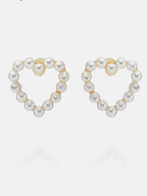 Golden Brass Imitation Pearl Heart Minimalist Stud Earring