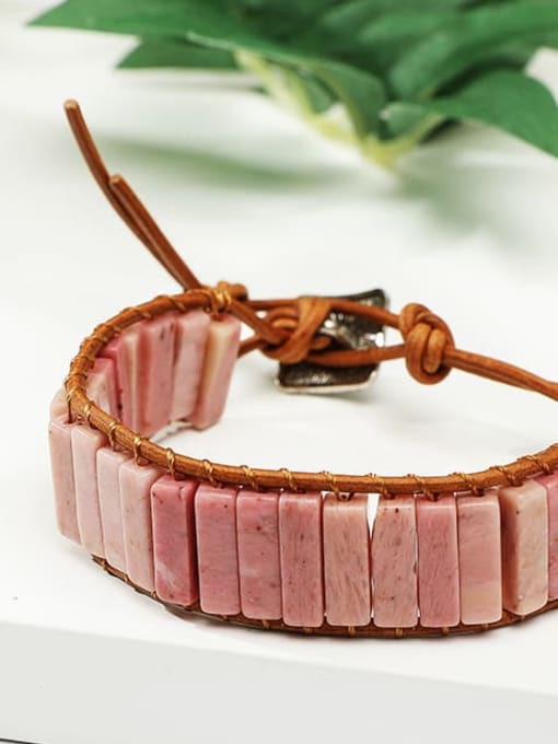 Rhodochrosite Natural Stone Rectangle Trend Adjustable Bracelet