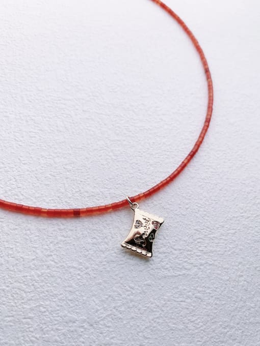 Scarlet White N-DIY-008 Brass Red Garnet Chain Geometric Pendant Bohemia Handmade Beaded Necklace 0