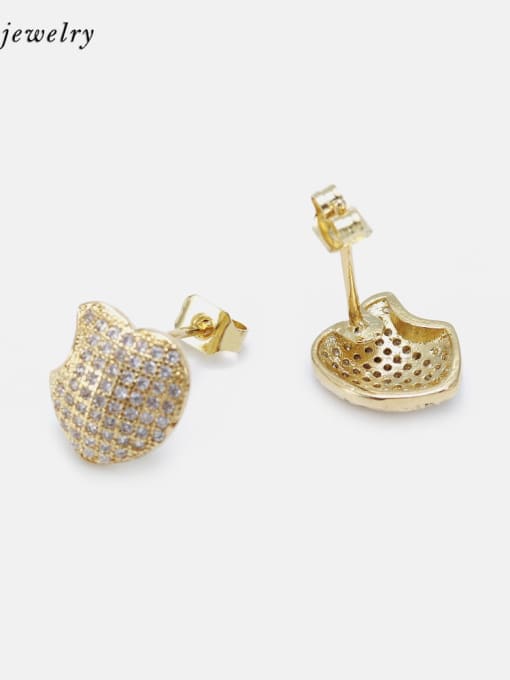 XYZ Brass Cubic Zirconia Heart Cute Stud Earring 2