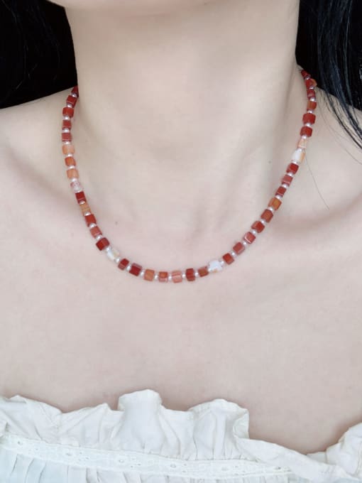 Scarlet White N-STPE-0012 Natural Gemstone Crystal Beads Chain Handmade Beaded Necklace 3
