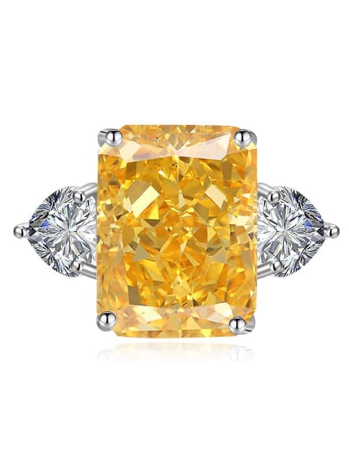 light yellow Brass Cubic Zirconia Geometric Solitaire Ring