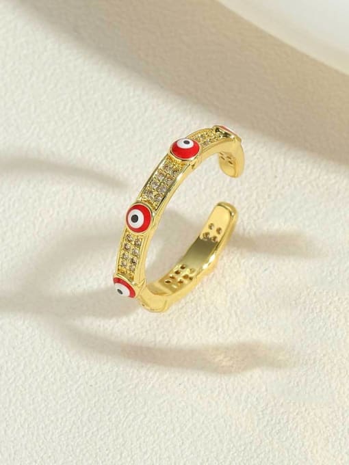 JZ0377-7,Rose Red Brass Evil Eye Ring with 14K gold color