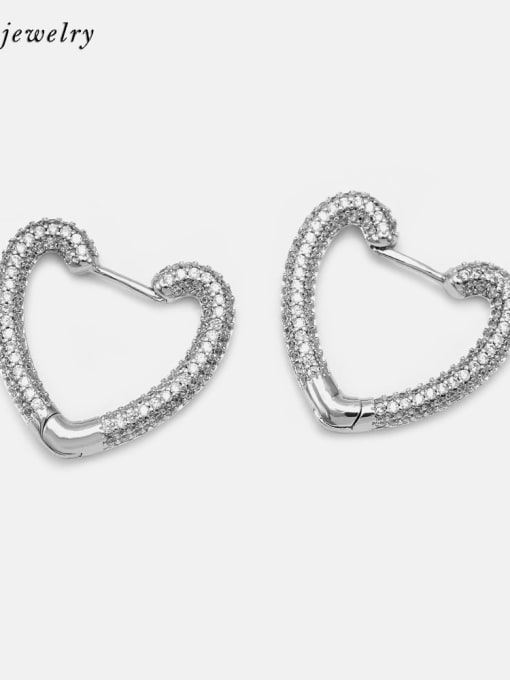Platinum white zirconium Brass Cubic Zirconia Heart Vintage Huggie Earring