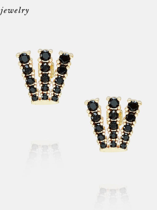 Gold Black pick Brass Cubic Zirconia Irregular Vintage Stud Earring