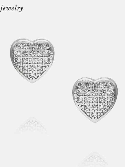 Platinum small white zirconium Brass Cubic Zirconia Heart Minimalist Stud Earring