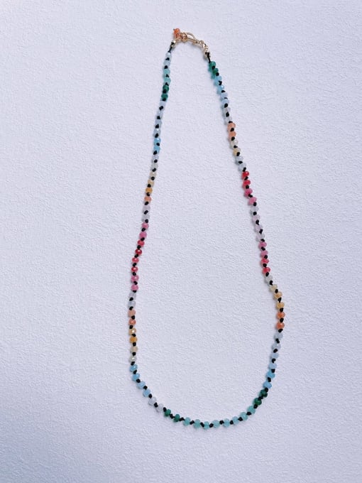 Picture Color 1 N-STLN-0001 Natural  Gemstone Crystal  Multi Color  Bead Chain Minimalist Handmade Beaded Necklace